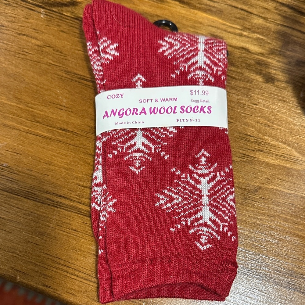 Red and White Angora Wool Socks